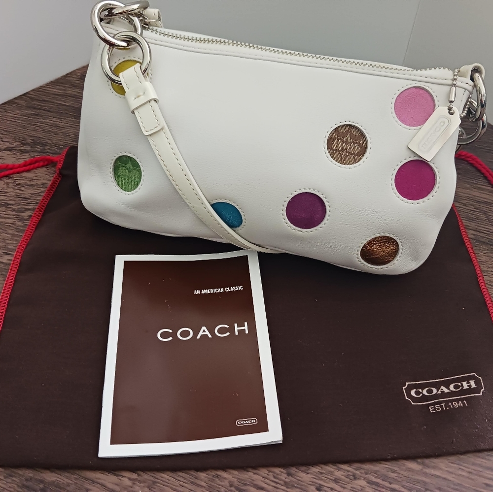 COACH 3677 - Y2K White Leather Mini Dot Baguette Handbag w/ Strap - Ltd. Edition